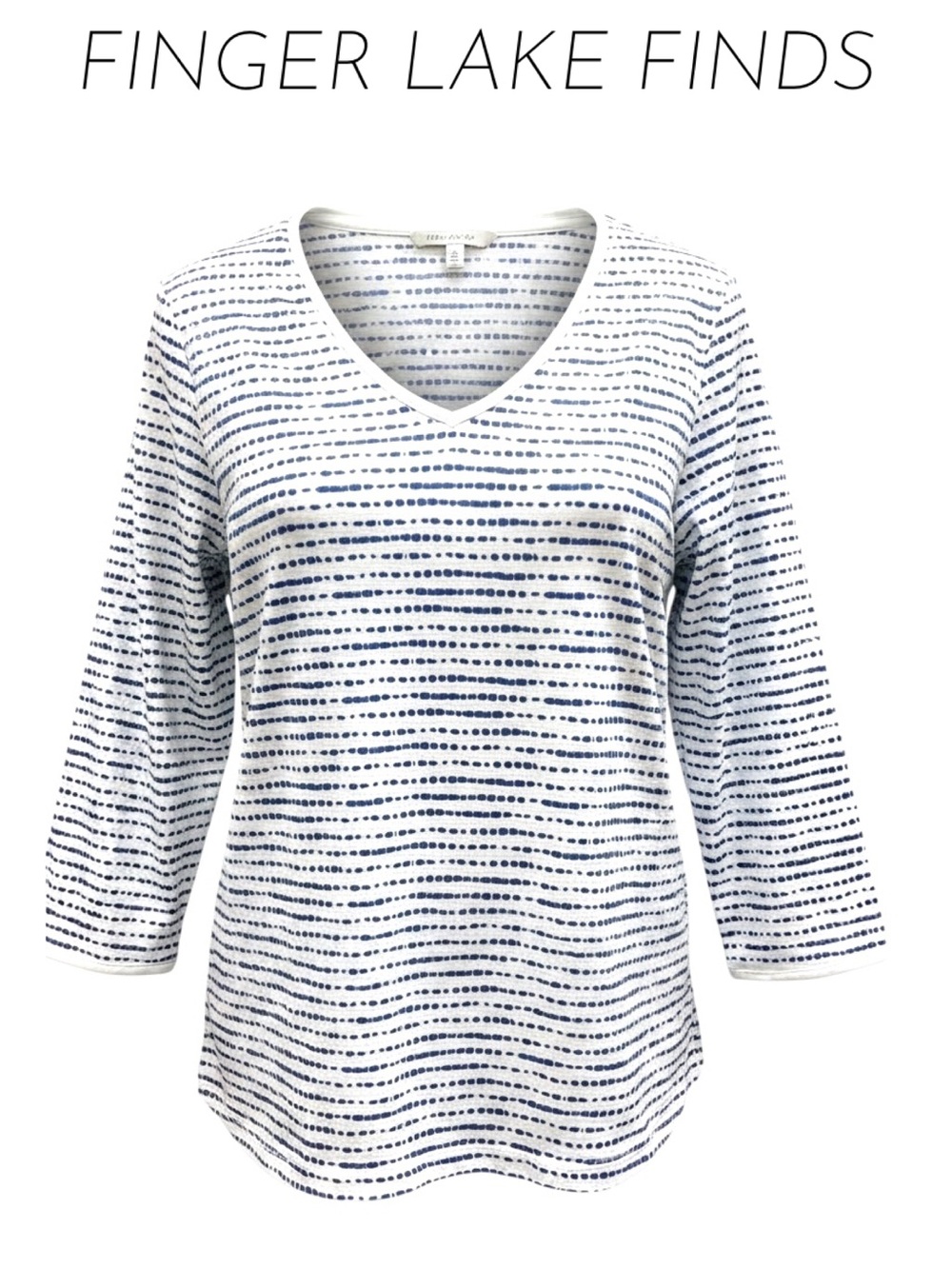 Women’s Blue Batik Cotton Knit Long Sleeve Tee, Lg
